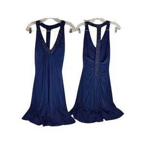 Alex Evenings Dress Gown 12P Pleated Beaded Halter V Padded Bust A-2357
